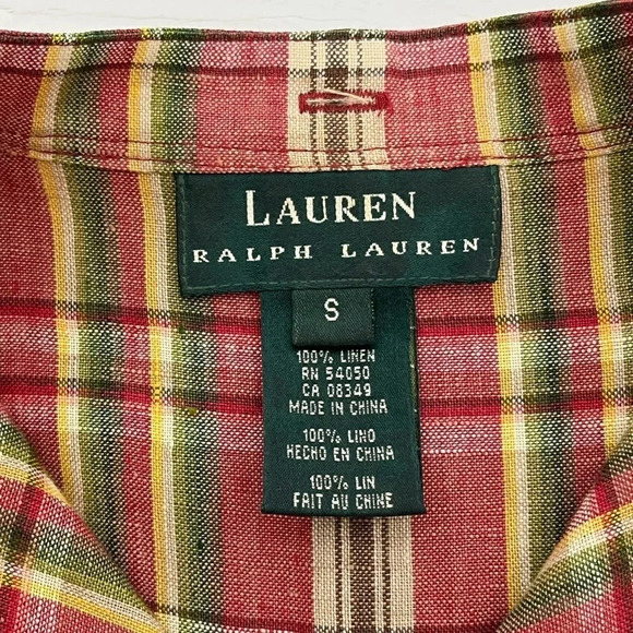 Lauren Ralph Lauren Shirt Womens Small 100% Linen Plaid Button Up Oversized - Picture 6 of 9